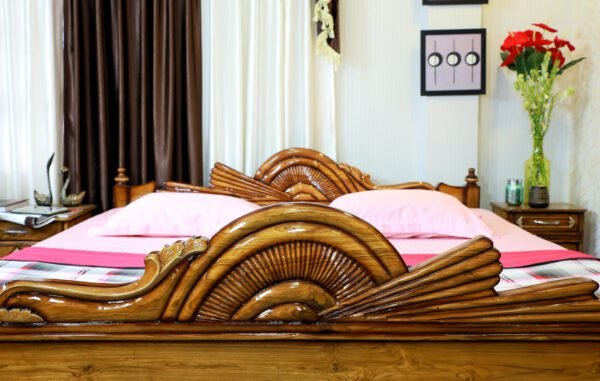 Classic Hand Carved Pannel Wooden Bed for Home - Image 2