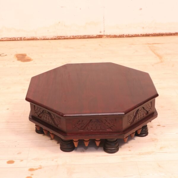 Retro Style Diamond Shaped Handmade Dark Polished Wooden Bajot for Home - Image 4