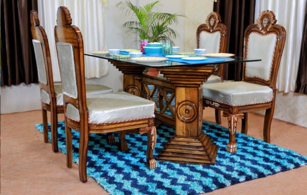 Modern Pillar Style Teak Wooden Dining Set