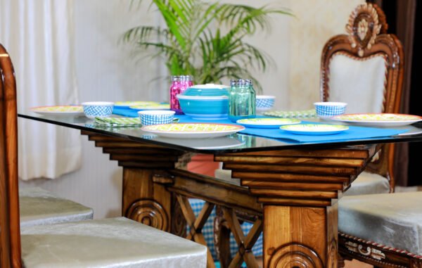 Modern Pillar Style Teak Wooden Dining Set - Image 2