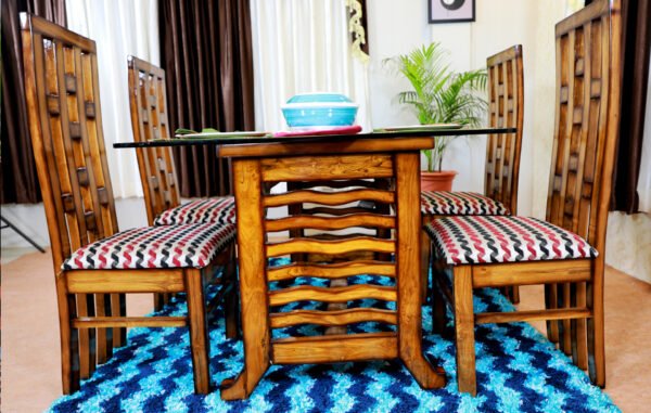 Wave Style Teak Wooden Dining Set - Image 2